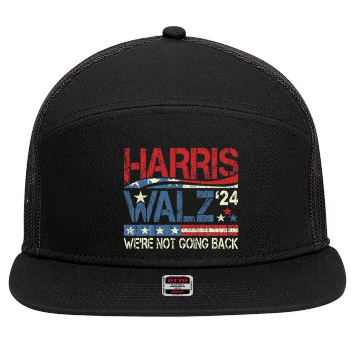 Harris Walz 2024 For President WeRe Not Going Back Usa Flag Gift 7 Panel Mesh Trucker Snapback Hat