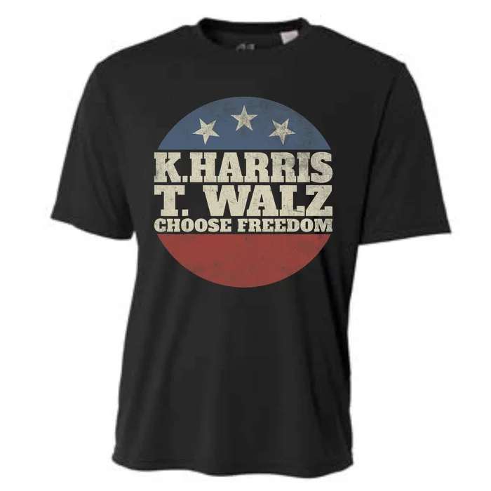 Harris Waltz 2024 Choose Freedom Election Retro Button Cooling Performance Crew T-Shirt