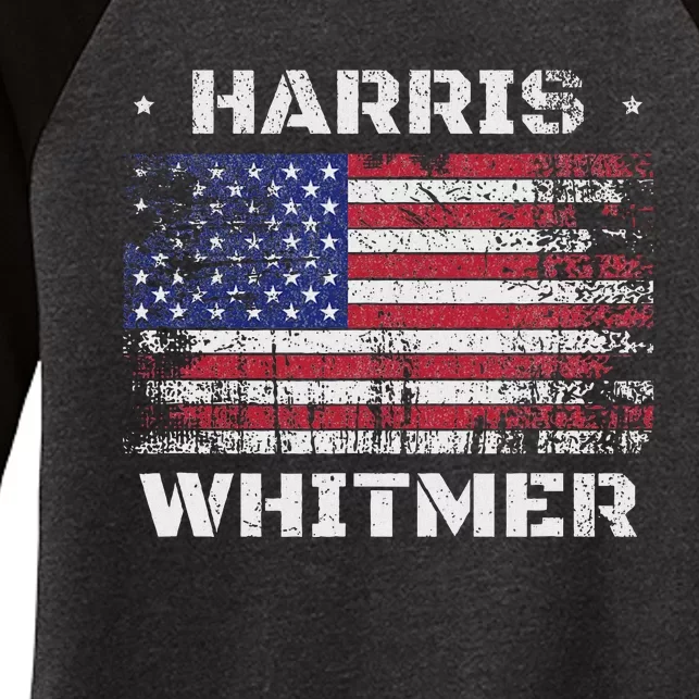 Harris Whitmer 2024 Distressed Us Flag Election President Women's Tri-Blend 3/4-Sleeve Raglan Shirt