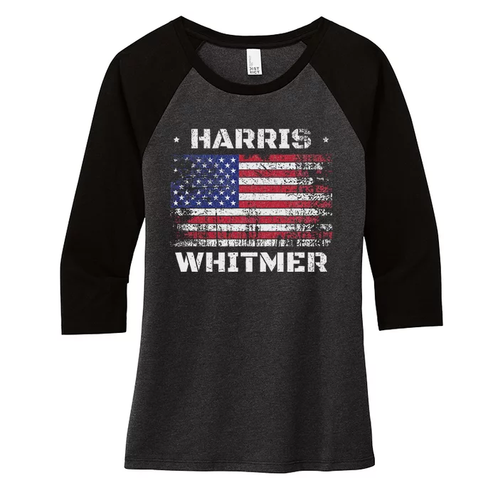 Harris Whitmer 2024 Distressed Us Flag Election President Women's Tri-Blend 3/4-Sleeve Raglan Shirt