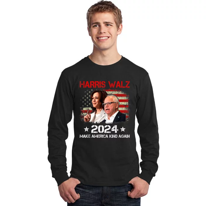 Harris Walz 2024 Make America Kind Again Harris Waltz Quote Tall Long Sleeve T-Shirt