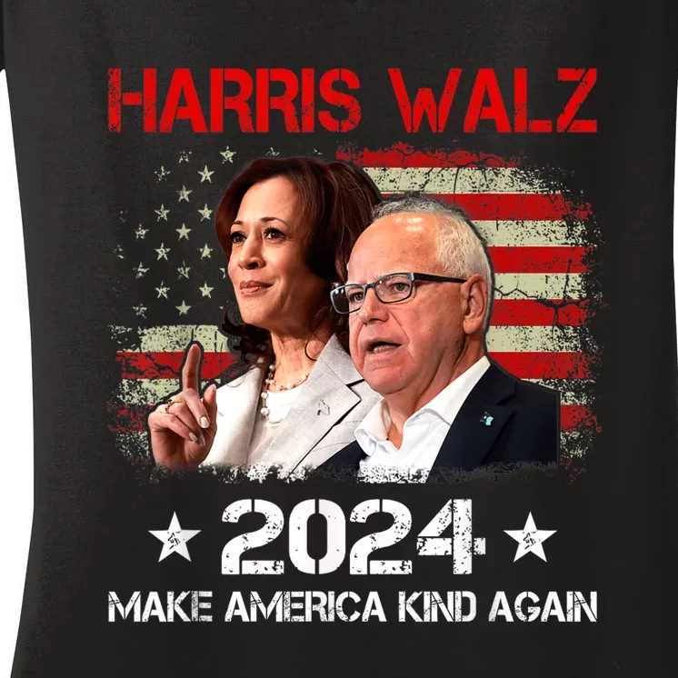 Harris Walz 2024 Make America Kind Again Harris Waltz Quote Women's V-Neck T-Shirt