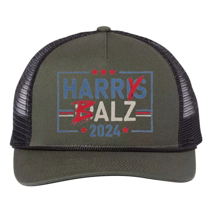 Harris Walz 24 Harry Balz 2024 Meme Democratics Vote Retro Rope Trucker Hat Cap