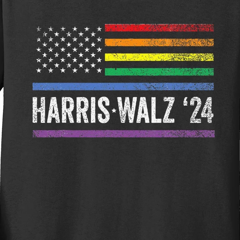 Harris Walz 2024 Election Kamala Tim Waltz American Lgbt Gift Kids Long Sleeve Shirt