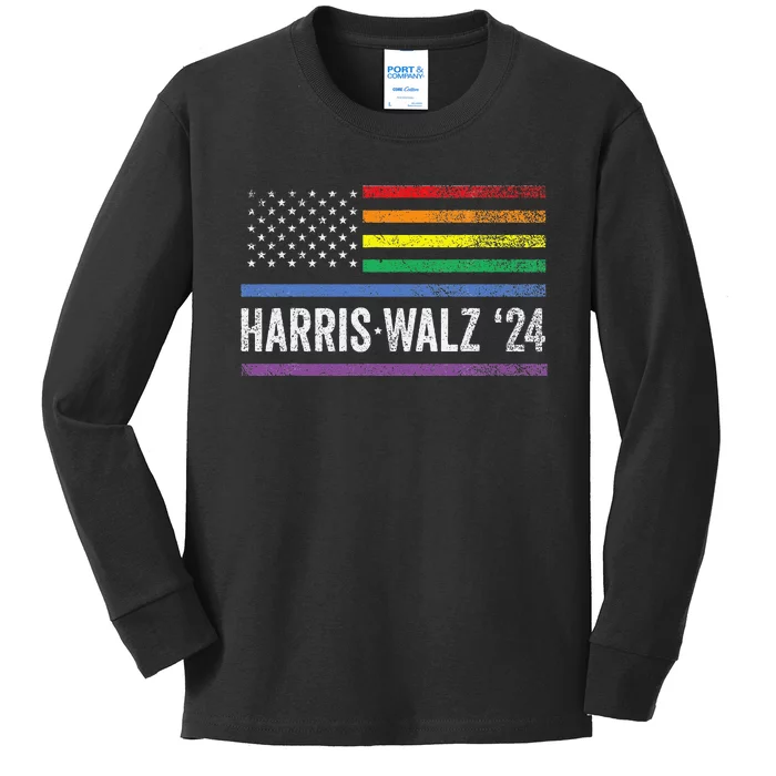 Harris Walz 2024 Election Kamala Tim Waltz American Lgbt Gift Kids Long Sleeve Shirt