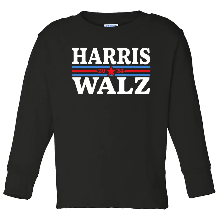 Harris Walz 2024 For President Patriotic Kamala Waltz Toddler Long Sleeve Shirt