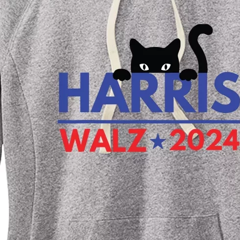 Harris Walz 2024 Funny Cat Election Kamala Harris Tim Waltz Women's Fleece Hoodie