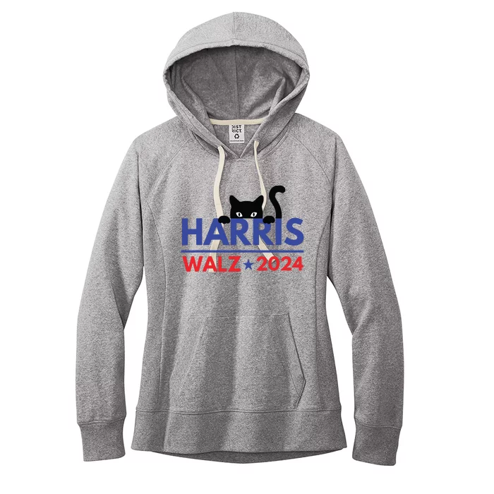 Harris Walz 2024 Funny Cat Election Kamala Harris Tim Waltz Women's Fleece Hoodie