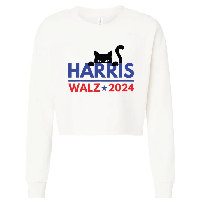 Harris Walz 2024 Funny Cat Election Kamala Harris Tim Waltz Cropped Pullover Crew