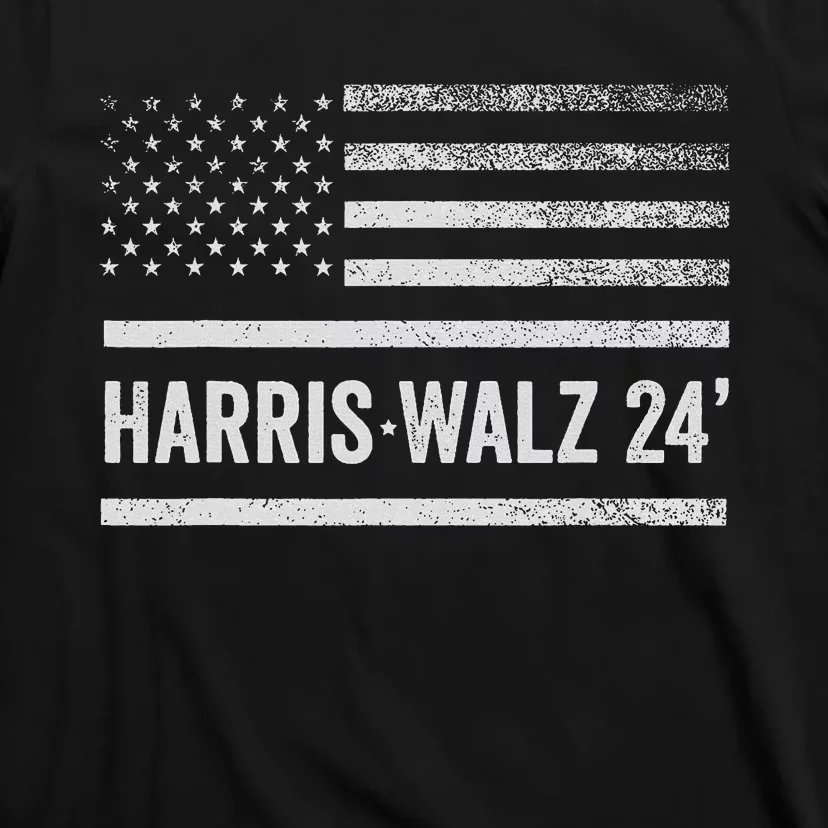 Harris Walz 2024 Election Kamala Tim Waltz American Flag T-Shirt