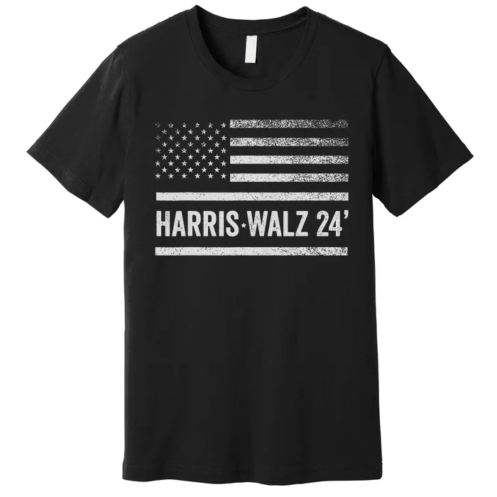 Harris Walz 2024 Election Kamala Tim Waltz American Flag Premium T-Shirt