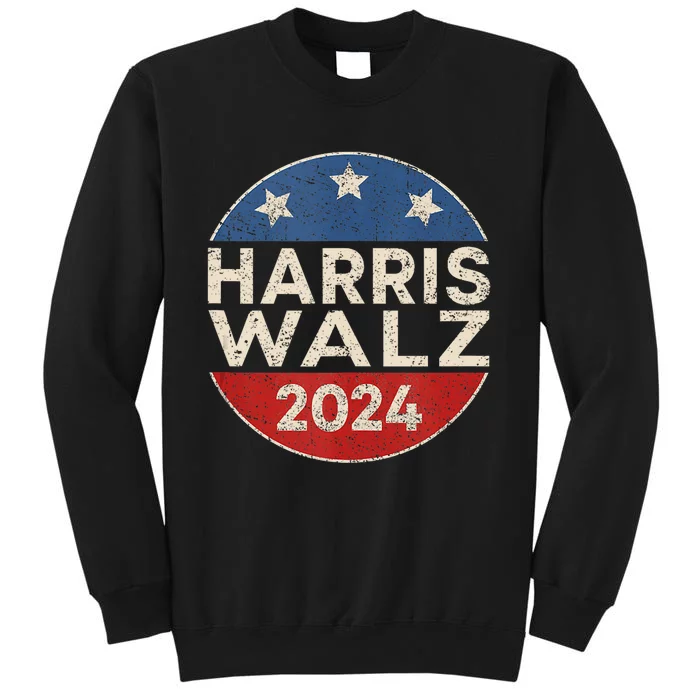 Harris Waltz 2024 Retro Button Kamala Harris Tim Waltz 2024 Tall Sweatshirt