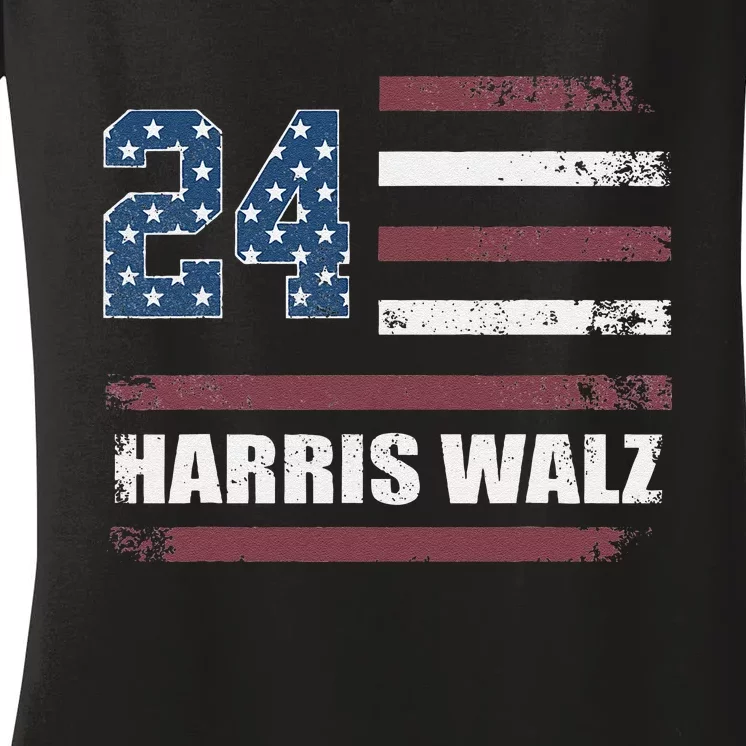 Harris Waltz 2024 Kamala Harris 2024 Tim Waltz 2024 Usa Flag Women's V-Neck T-Shirt