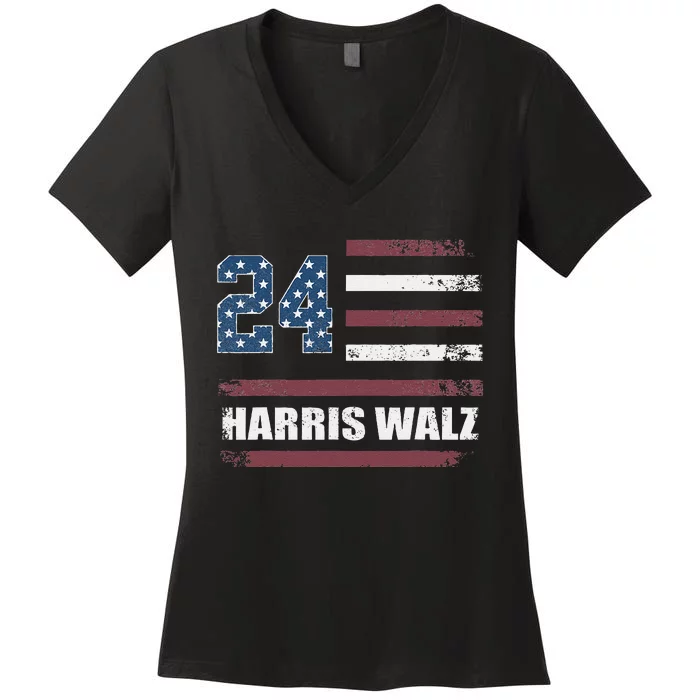 Harris Waltz 2024 Kamala Harris 2024 Tim Waltz 2024 Usa Flag Women's V-Neck T-Shirt