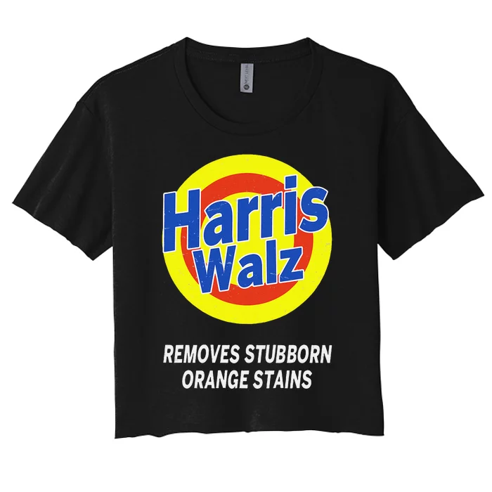 Harris Waltz 2024 Removes Stubborn Orange Stains Humorous Women's Crop Top Tee