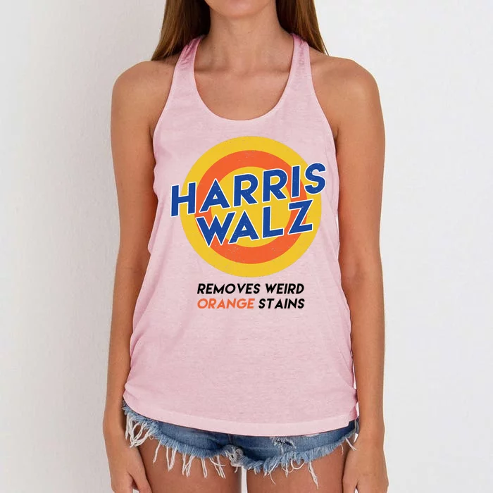 Harris Walz 2024 Removes Weird Orange Stains Funny Women's Knotted Racerback Tank