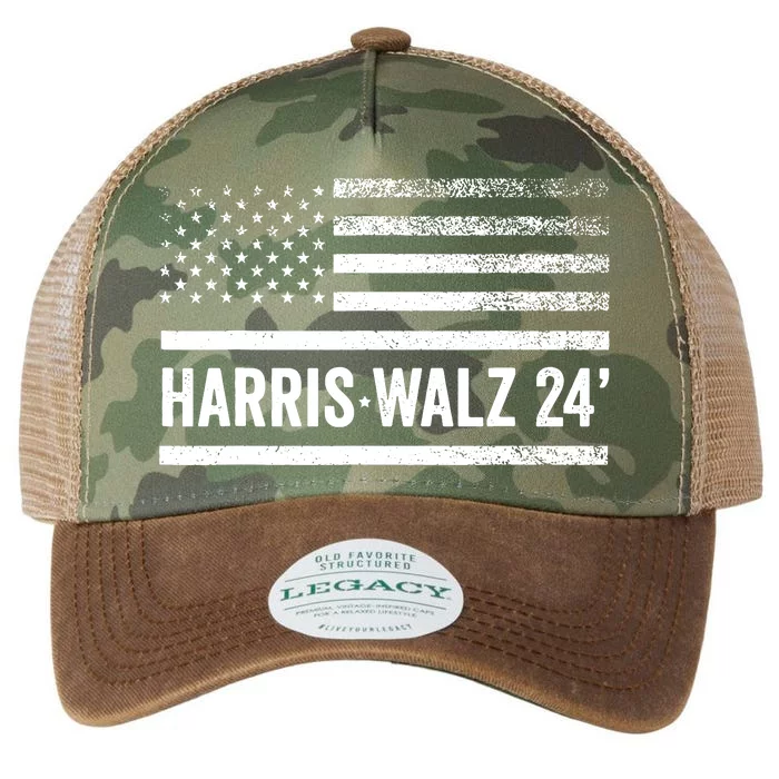 Harris Walz 2024 Election Kamala Tim Waltz American Flag Legacy Tie Dye Trucker Hat