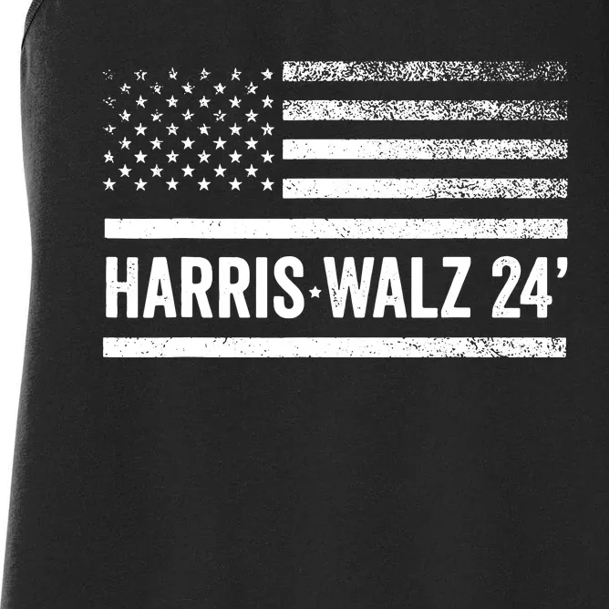 Harris Walz 2024 Election Kamala Tim Waltz American Flag Women's Racerback Tank