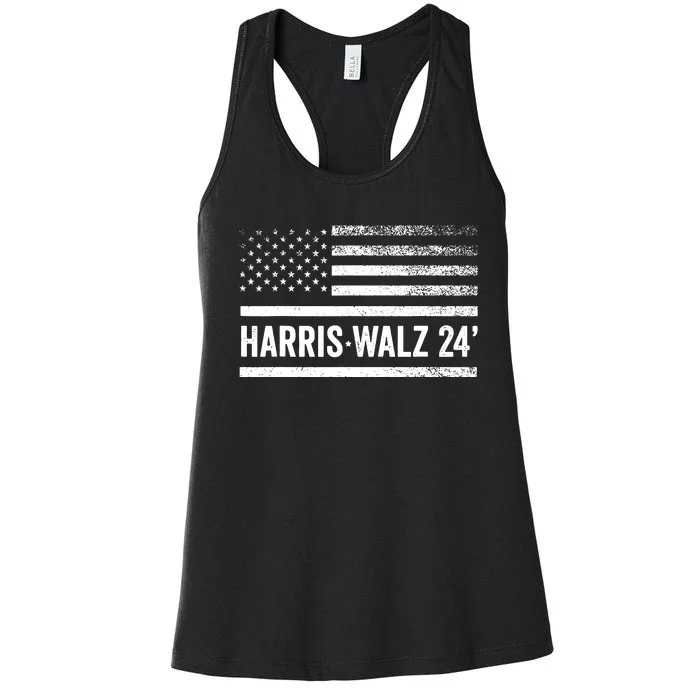 Harris Walz 2024 Election Kamala Tim Waltz American Flag Women's Racerback Tank