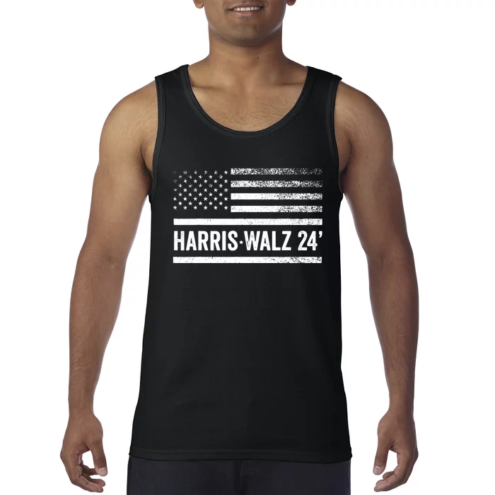 Harris Walz 2024 Election Kamala Tim Waltz American Flag Tank Top