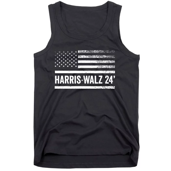 Harris Walz 2024 Election Kamala Tim Waltz American Flag Tank Top