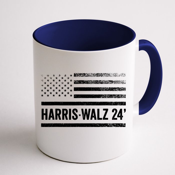 Harris Walz 2024 Election Kamala Tim Waltz American Flag Front & Back Coffee Mug