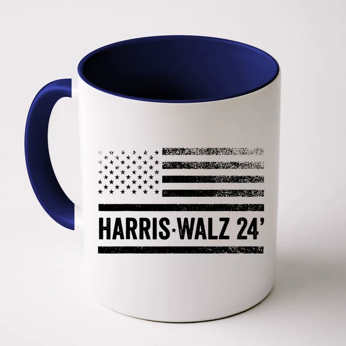 Harris Walz 2024 Election Kamala Tim Waltz American Flag Front & Back Coffee Mug