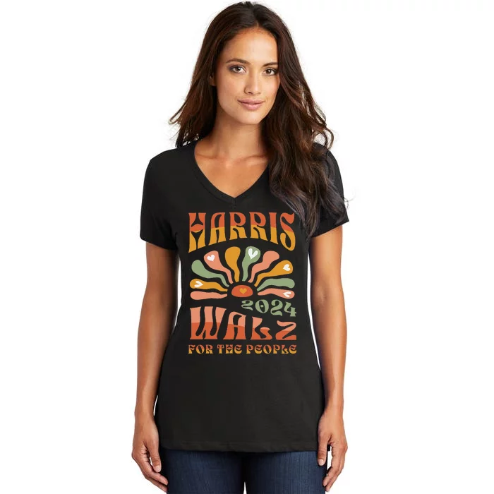 Harris Walz 2024 Election President Kamala Harris Tim Waltz Women's V-Neck T-Shirt