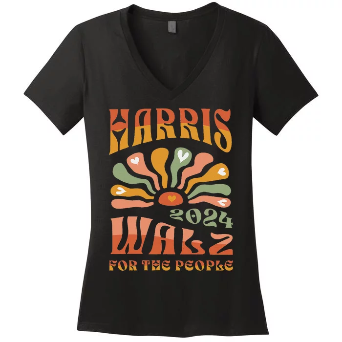 Harris Walz 2024 Election President Kamala Harris Tim Waltz Women's V-Neck T-Shirt