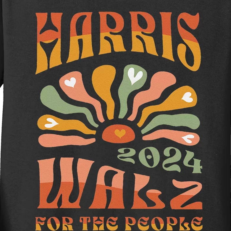 Harris Walz 2024 Election President Kamala Harris Tim Waltz Kids Long Sleeve Shirt