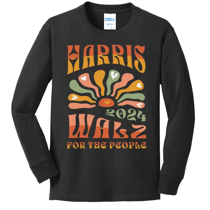 Harris Walz 2024 Election President Kamala Harris Tim Waltz Kids Long Sleeve Shirt