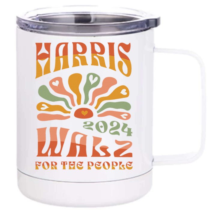 Harris Walz 2024 Election President Kamala Harris Tim Waltz Front & Back 12oz Stainless Steel Tumbler Cup