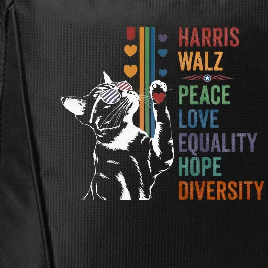 Harris Waltz 2024 Cat Peace Love Equality Hope Diversity City Backpack