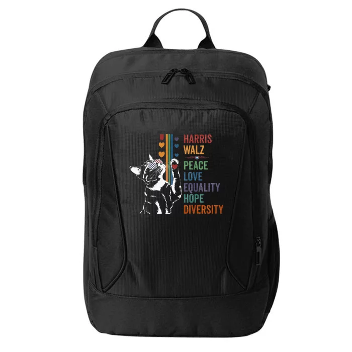 Harris Waltz 2024 Cat Peace Love Equality Hope Diversity City Backpack