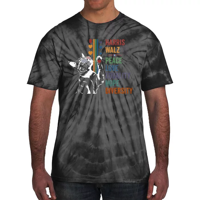 Harris Waltz 2024 Cat Peace Love Equality Hope Diversity Tie-Dye T-Shirt