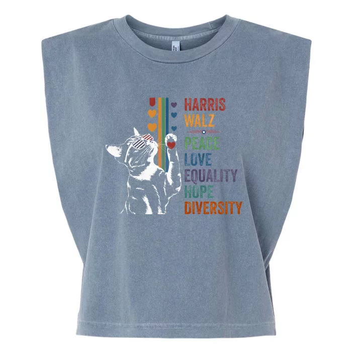 Harris Waltz 2024 Cat Peace Love Equality Hope Diversity Garment-Dyed Women's Muscle Tee