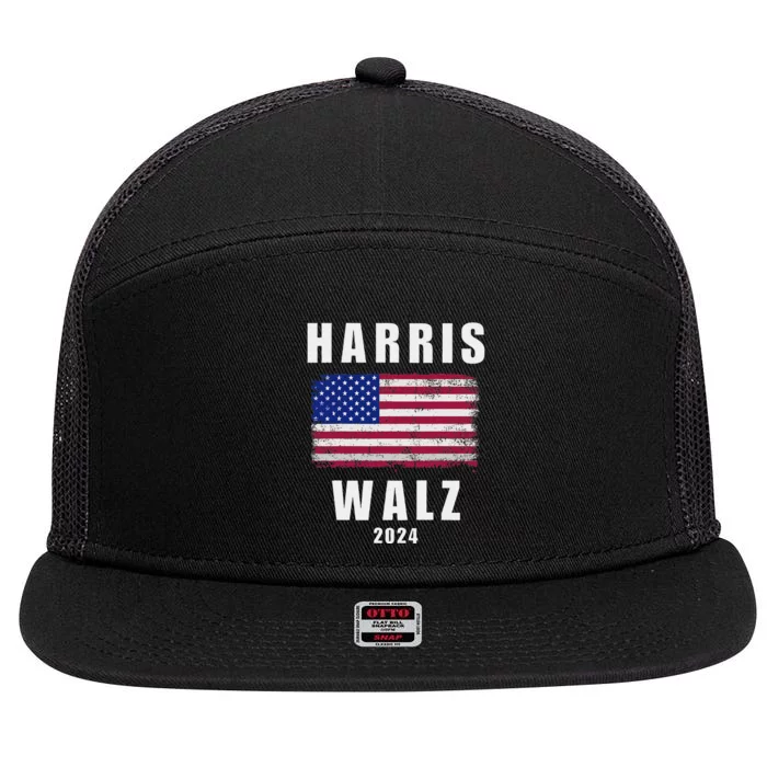 Harris Walz 2024 Kamala Harris 2024 Tim Walz 2024 Usa Flag 7 Panel Mesh Trucker Snapback Hat