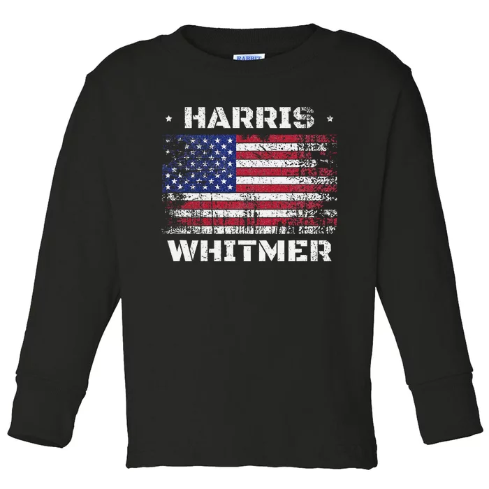 Harris Whitmer 2024 Distressed Us Flag Election President Toddler Long Sleeve Shirt