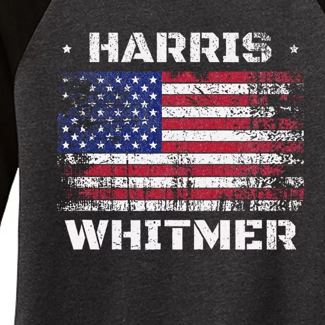 Harris Whitmer 2024 Distressed Us Flag Election President Women's Tri-Blend 3/4-Sleeve Raglan Shirt