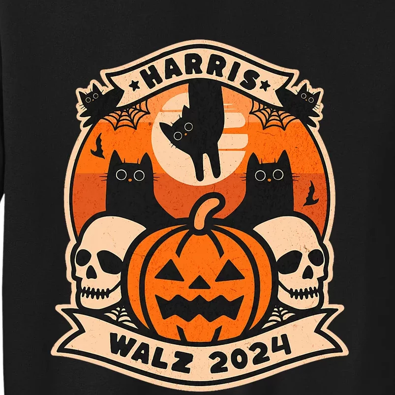 Harris Walz 2024 President Halloween Cat Pumpkin Tall Sweatshirt