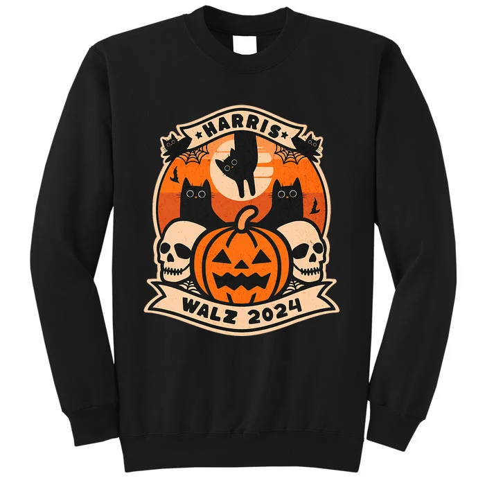 Harris Walz 2024 President Halloween Cat Pumpkin Tall Sweatshirt