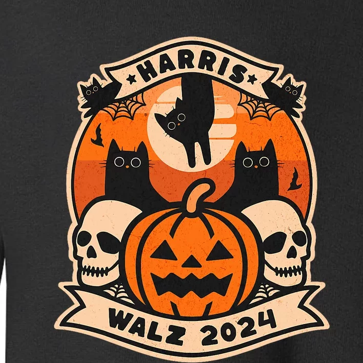 Harris Walz 2024 President Halloween Cat Pumpkin Toddler Sweatshirt