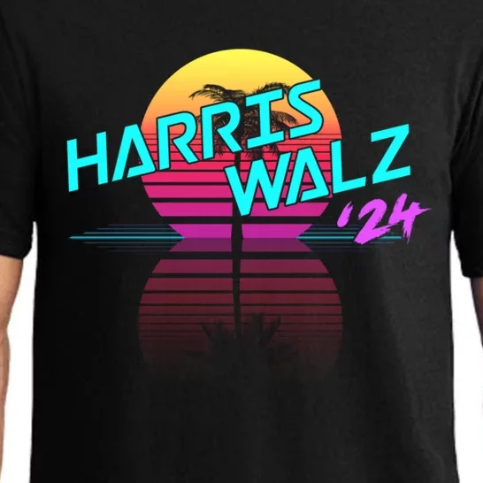 Harris Walz 24 Synthwave Outrun 80s 90s Retro Coconut Tree Gift Pajama Set