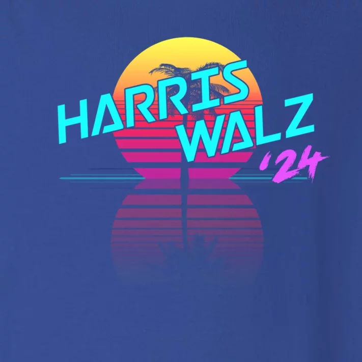 Harris Walz 24 Synthwave Outrun 80s 90s Retro Coconut Tree Gift Toddler Long Sleeve Shirt