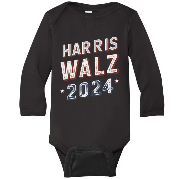 Harris Walz 2024 Election Ticket Baby Long Sleeve Bodysuit