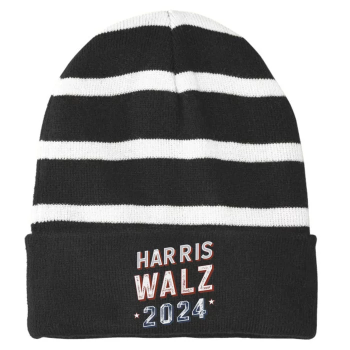 Harris Walz 2024 Election Ticket Striped Beanie with Solid Band