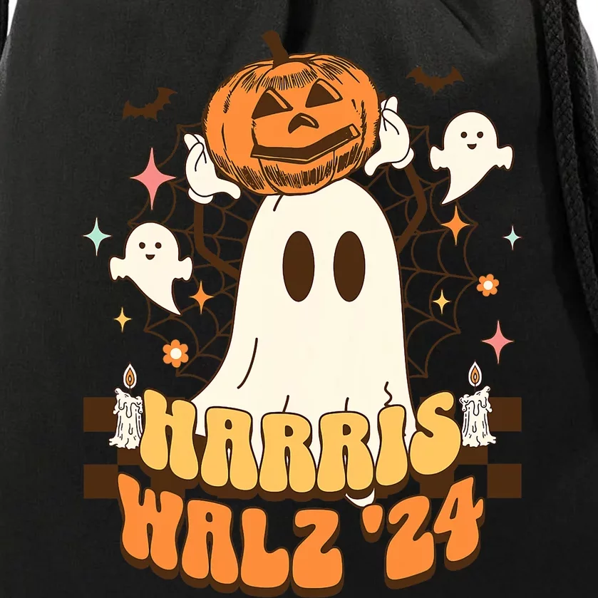 Harris Walz 2024 President Halloween Ghost Spooky Drawstring Bag