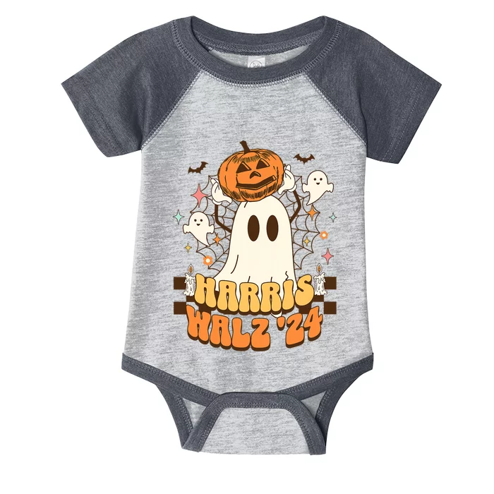 Harris Walz 2024 President Halloween Ghost Spooky Infant Baby Jersey Bodysuit