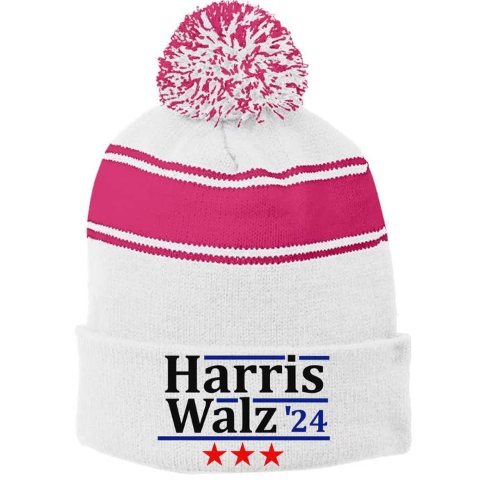 Harris Walz 24 Classic Patriotic Campaign Design Stripe Pom Pom Beanie