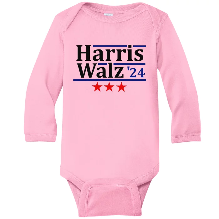 Harris Walz 24 Classic Patriotic Campaign Design Baby Long Sleeve Bodysuit